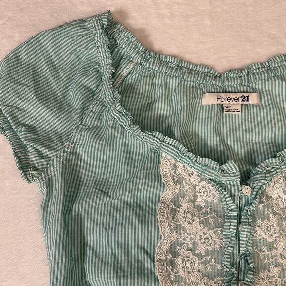 Forever 21 Vintage Y2K Lace Cotton Puff Sleeve Top Size S Peasant Cottage Fairy - Picture 3 of 7